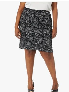 *Calvin Klein Black & Cream Marbled Tweed Textured 16W Pencil Mini Skirt #Gr